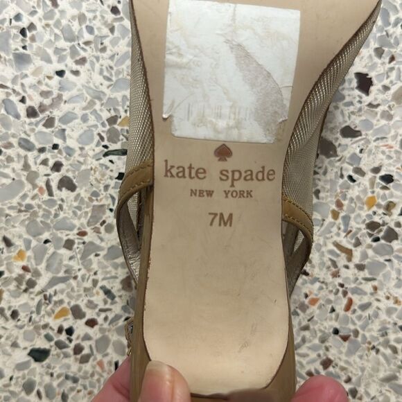 Kate Spade mesh slingback patent trim heels pump tan nude beige 7 - Picture 5 of 10